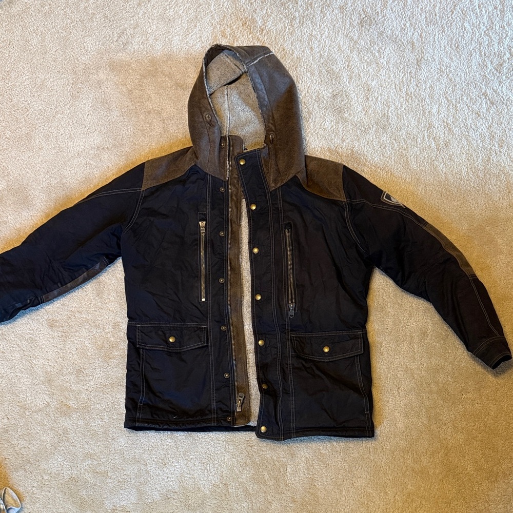 Kuhl Arktik Jacket Men's Large Black Projekt Full Zip Hooded Sherpa Lined Coat